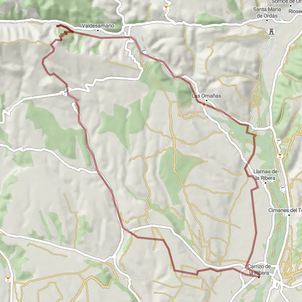 Map miniature of "Gravel Escape" cycling inspiration in Castilla y León, Spain. Generated by Tarmacs.app cycling route planner