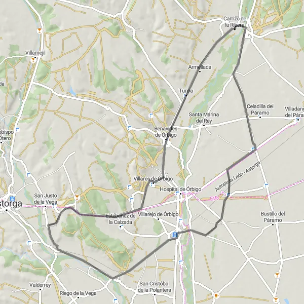 Map miniature of "Camino de Santiago" cycling inspiration in Castilla y León, Spain. Generated by Tarmacs.app cycling route planner