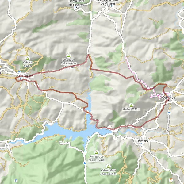 Miniatuurkaart van de fietsinspiratie "Route rond het Embalse de El Burguillo" in Castilla y León, Spain. Gemaakt door de Tarmacs.app fietsrouteplanner