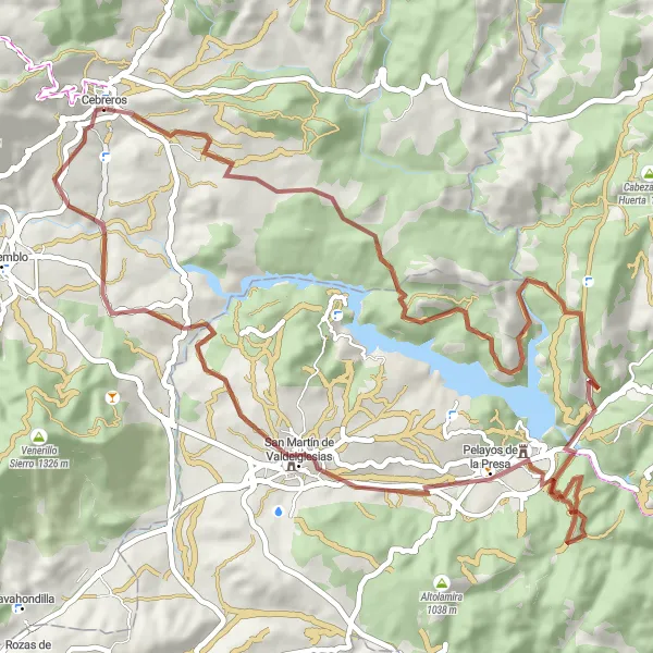 Miniatuurkaart van de fietsinspiratie "Gravelroute van Cebreros naar Castillo de la Coracera" in Castilla y León, Spain. Gemaakt door de Tarmacs.app fietsrouteplanner