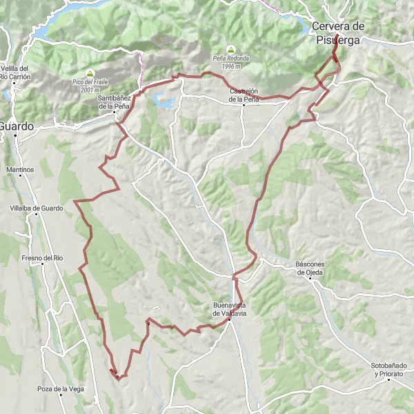 Miniatua del mapa de inspiración ciclista "Dehesa de Montejo - Traspeña de la Peña - Cervera de Pisuerga Loop" en Castilla y León, Spain. Generado por Tarmacs.app planificador de rutas ciclistas