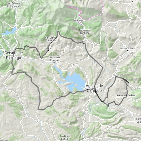 Miniatura mapy "Trasa szosowa przez Peña la Artesa i Porquera de los Infantes" - trasy rowerowej w Castilla y León, Spain. Wygenerowane przez planer tras rowerowych Tarmacs.app