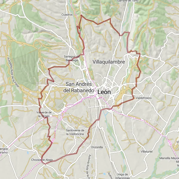 Miniatua del mapa de inspiración ciclista "Ruta del Torío y Arriba Gravel" en Castilla y León, Spain. Generado por Tarmacs.app planificador de rutas ciclistas