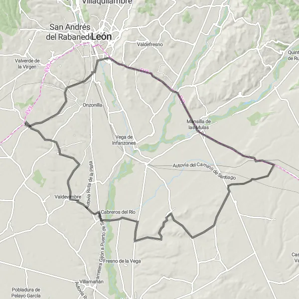 Miniatura mapy "Szlak rowerowy po drogach asfaltowych z Chozas de Abajo" - trasy rowerowej w Castilla y León, Spain. Wygenerowane przez planer tras rowerowych Tarmacs.app