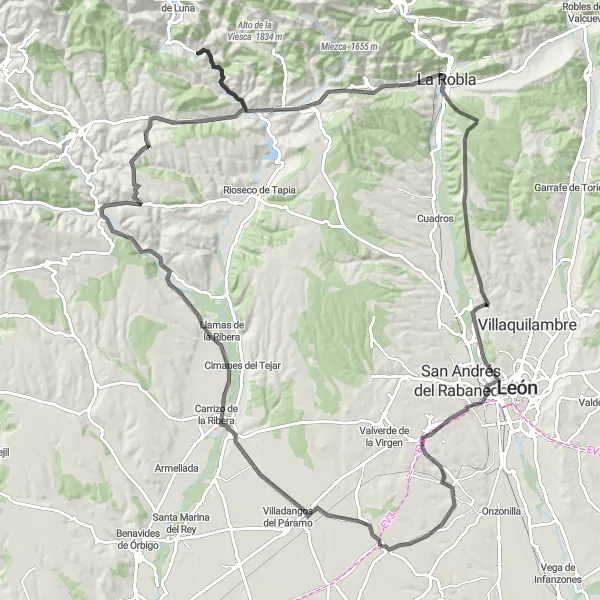 Miniatura mapy "Wyjątkowa trasa rowerowa z Chozas de Abajo do Santovenia de la Valdoncina" - trasy rowerowej w Castilla y León, Spain. Wygenerowane przez planer tras rowerowych Tarmacs.app