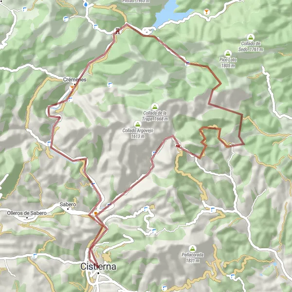 Miniatua del mapa de inspiración ciclista "Ruta de la Montaña Leonesa" en Castilla y León, Spain. Generado por Tarmacs.app planificador de rutas ciclistas