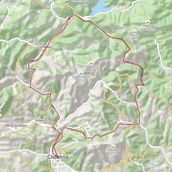 Miniatua del mapa de inspiración ciclista "Ruta de Ciclismo en Gravel desde Cistierna" en Castilla y León, Spain. Generado por Tarmacs.app planificador de rutas ciclistas