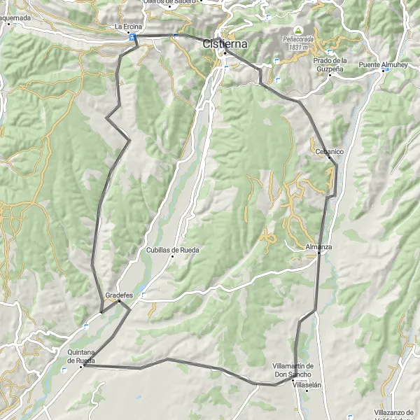 Map miniature of "Cistierna to Valdepolo Gravel Adventure" cycling inspiration in Castilla y León, Spain. Generated by Tarmacs.app cycling route planner