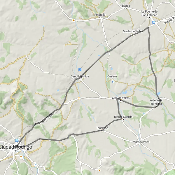 Map miniature of "A Ride through Scenic Landscapes and Historic Villages" cycling inspiration in Castilla y León, Spain. Generated by Tarmacs.app cycling route planner