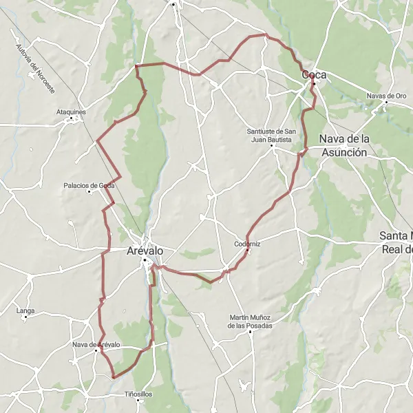 Map miniature of "Gravel Path to San Pablo de la Moraleja" cycling inspiration in Castilla y León, Spain. Generated by Tarmacs.app cycling route planner