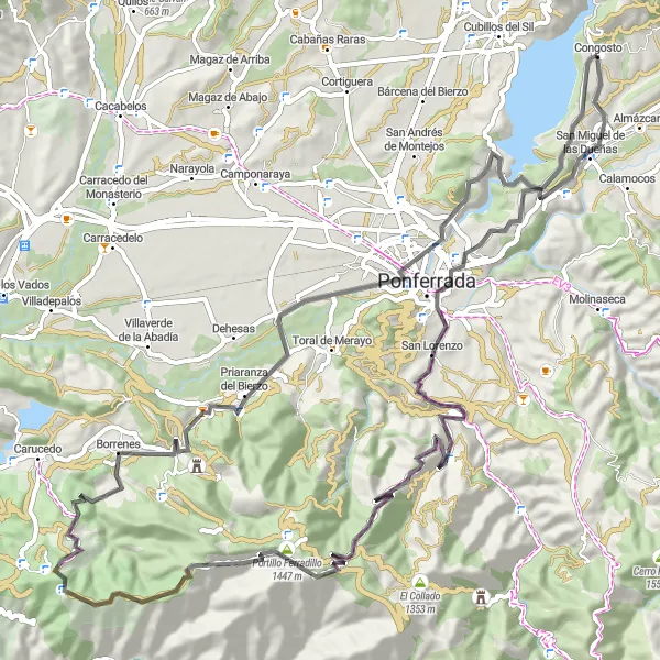 Miniatuurkaart van de fietsinspiratie "Rondrit naar Pico de Placias" in Castilla y León, Spain. Gemaakt door de Tarmacs.app fietsrouteplanner