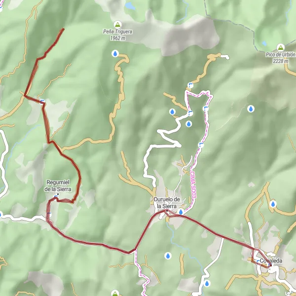 Miniatura mapy "Trasa szutrowa przez Duruelo de la Sierra, Regumiel de la Sierra i Necrópolis altomedieval de Cuyacabras" - trasy rowerowej w Castilla y León, Spain. Wygenerowane przez planer tras rowerowych Tarmacs.app