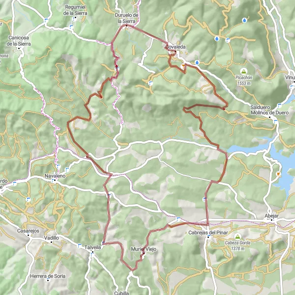 Map miniature of "Muriel Viejo Gravel Adventure" cycling inspiration in Castilla y León, Spain. Generated by Tarmacs.app cycling route planner