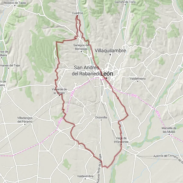 Map miniature of "Gravel Adventure in Cuadros and Surroundings" cycling inspiration in Castilla y León, Spain. Generated by Tarmacs.app cycling route planner