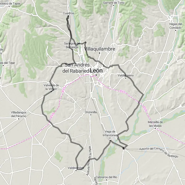 Miniatuurkaart van de fietsinspiratie "Avontuurlijke fietsroute door het Spaanse platteland" in Castilla y León, Spain. Gemaakt door de Tarmacs.app fietsrouteplanner