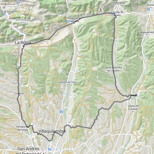 Map miniature of "Challenging Road Cycling Adventure from Cuadros" cycling inspiration in Castilla y León, Spain. Generated by Tarmacs.app cycling route planner