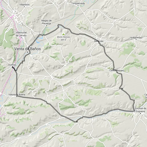 Map miniature of "The Baños Route" cycling inspiration in Castilla y León, Spain. Generated by Tarmacs.app cycling route planner