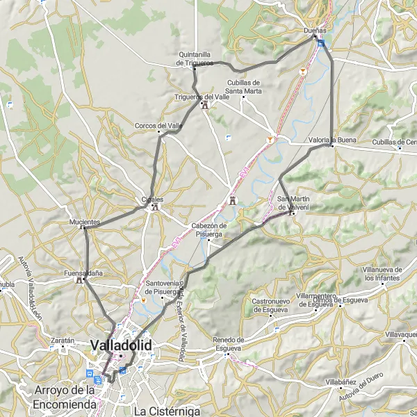 Miniatuurkaart van de fietsinspiratie "Wegroute bij Dueñas" in Castilla y León, Spain. Gemaakt door de Tarmacs.app fietsrouteplanner