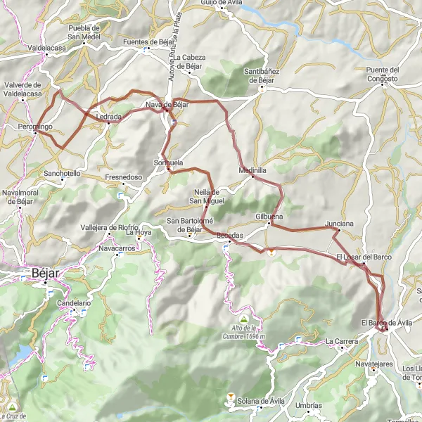 Map miniature of "Discovering Natural Beauty from El Barco de Ávila" cycling inspiration in Castilla y León, Spain. Generated by Tarmacs.app cycling route planner