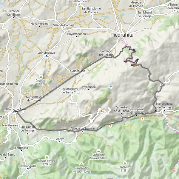 Miniatuurkaart van de fietsinspiratie "Avontuurlijke Road Route naar Navalperal de Tormes" in Castilla y León, Spain. Gemaakt door de Tarmacs.app fietsrouteplanner