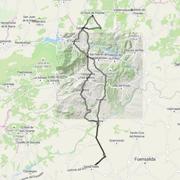 Miniatua del mapa de inspiración ciclista "Ruta por carretera hacia El Escorial" en Castilla y León, Spain. Generado por Tarmacs.app planificador de rutas ciclistas