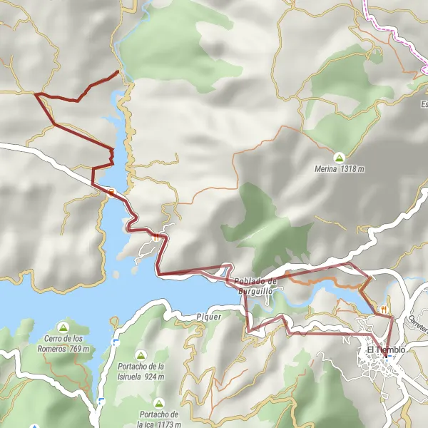 Miniatua del mapa de inspiración ciclista "Ruta en gravilla desde El Tiemblo hasta Embalse de El Burguillo" en Castilla y León, Spain. Generado por Tarmacs.app planificador de rutas ciclistas