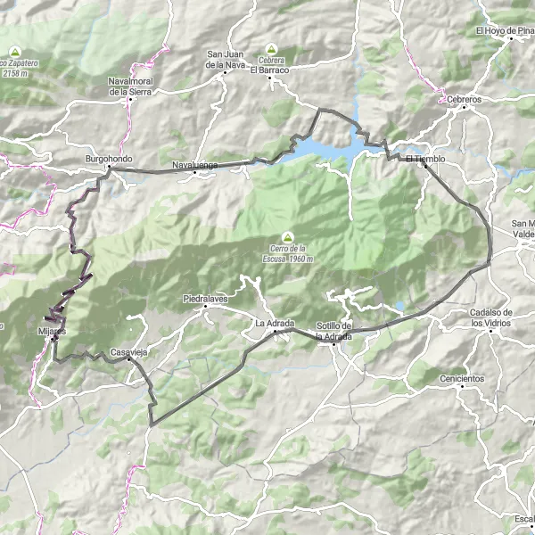 Map miniature of "Mountainous Road Adventure" cycling inspiration in Castilla y León, Spain. Generated by Tarmacs.app cycling route planner