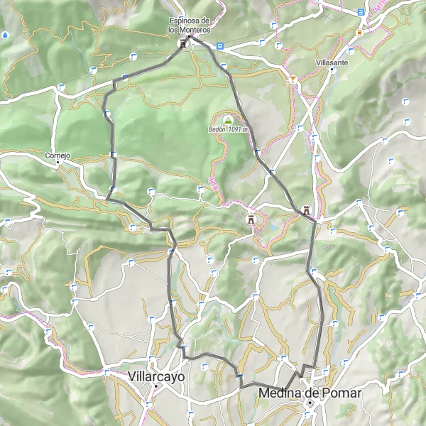 Map miniature of "The Countryside Ride" cycling inspiration in Castilla y León, Spain. Generated by Tarmacs.app cycling route planner