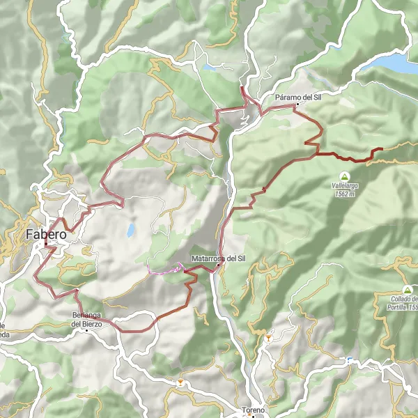 Miniatuurkaart van de fietsinspiratie "Avontuurlijke gravel fietsroute rond Fabero" in Castilla y León, Spain. Gemaakt door de Tarmacs.app fietsrouteplanner