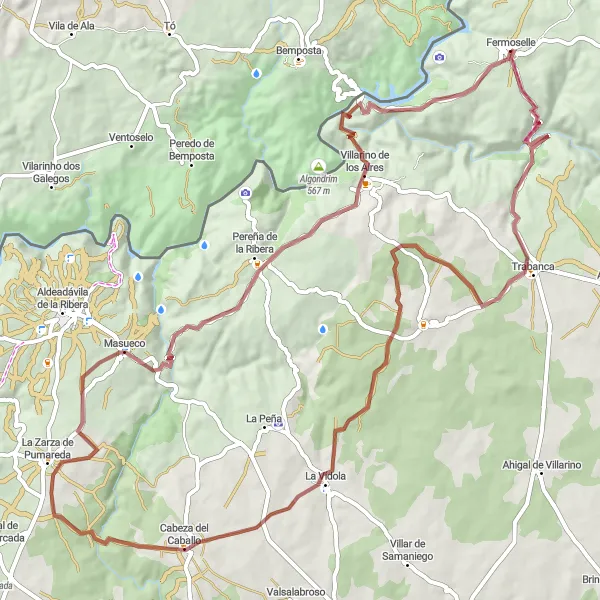 Miniatua del mapa de inspiración ciclista "Ruta de Grava a Mirador del Castillo y Masueco" en Castilla y León, Spain. Generado por Tarmacs.app planificador de rutas ciclistas