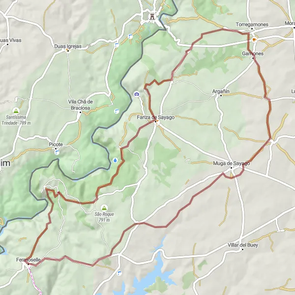 Miniatuurkaart van de fietsinspiratie "Gravelavontuur door heuvels van Fermoselle" in Castilla y León, Spain. Gemaakt door de Tarmacs.app fietsrouteplanner