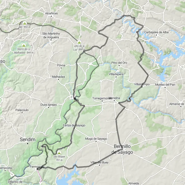 Miniatua del mapa de inspiración ciclista "Ruta de los Pueblos de Sayago y Duero" en Castilla y León, Spain. Generado por Tarmacs.app planificador de rutas ciclistas