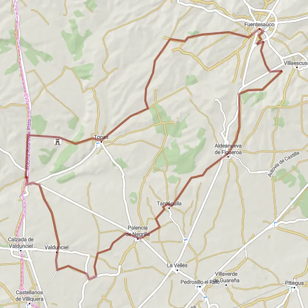 Miniatuurkaart van de fietsinspiratie "Gravel route met uitdagende klim naar Fuentesaúco" in Castilla y León, Spain. Gemaakt door de Tarmacs.app fietsrouteplanner