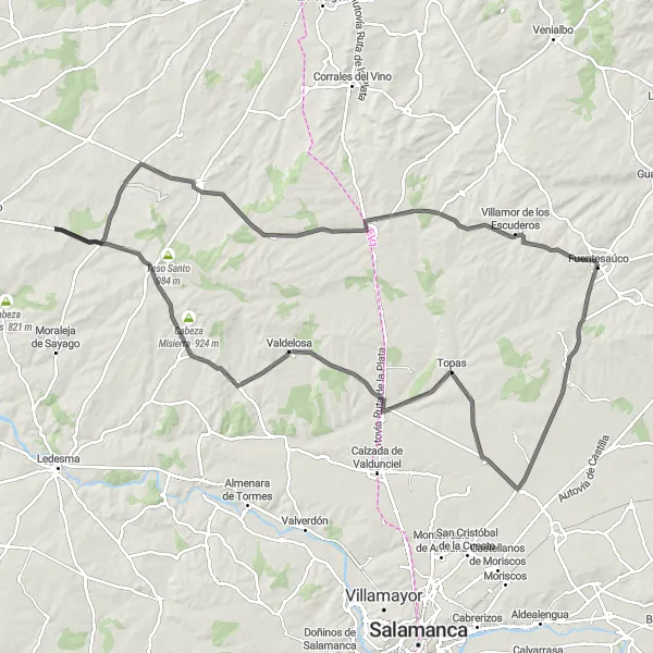 Miniatuurkaart van de fietsinspiratie "Rondje Fuentesaúco - 123 km" in Castilla y León, Spain. Gemaakt door de Tarmacs.app fietsrouteplanner