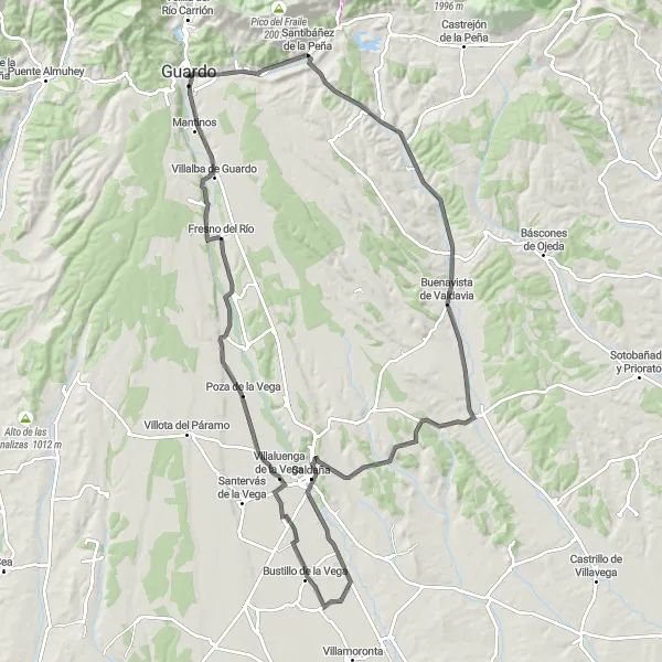 Map miniature of "Guardo to La Puebla de Valdavia" cycling inspiration in Castilla y León, Spain. Generated by Tarmacs.app cycling route planner