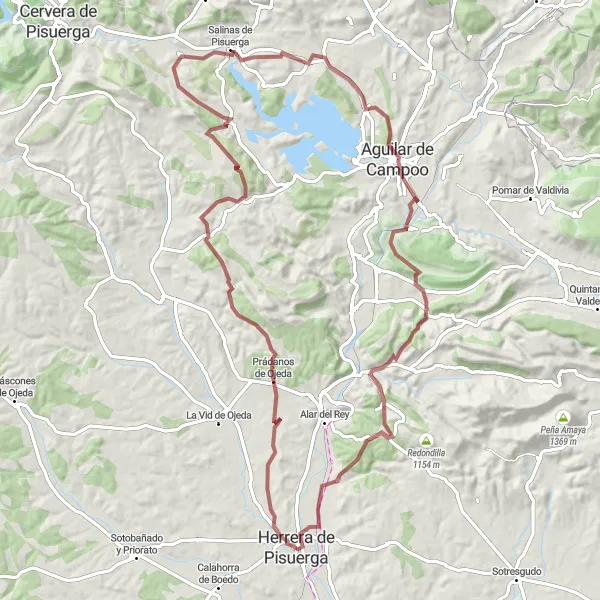 Miniatuurkaart van de fietsinspiratie "Route van Herrera de Pisuerga naar San Quirce del Río Pisuerga (gravel)" in Castilla y León, Spain. Gemaakt door de Tarmacs.app fietsrouteplanner