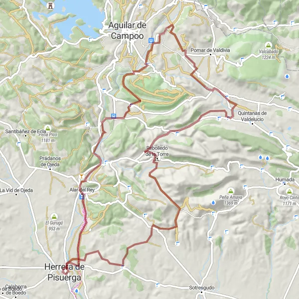 Miniatura mapy "Przejażdżka rowerowa szutrowymi drogami w okolicy Herrera de Pisuerga" - trasy rowerowej w Castilla y León, Spain. Wygenerowane przez planer tras rowerowych Tarmacs.app