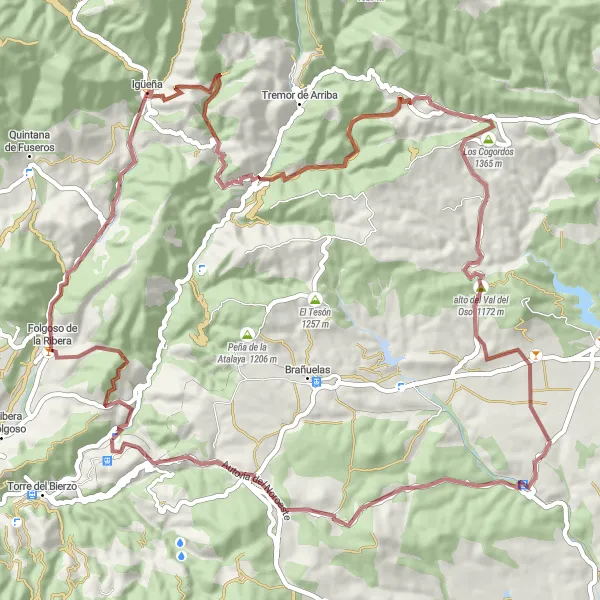 Map miniature of "Discovering Contrasting Landscapes in Igüeña" cycling inspiration in Castilla y León, Spain. Generated by Tarmacs.app cycling route planner