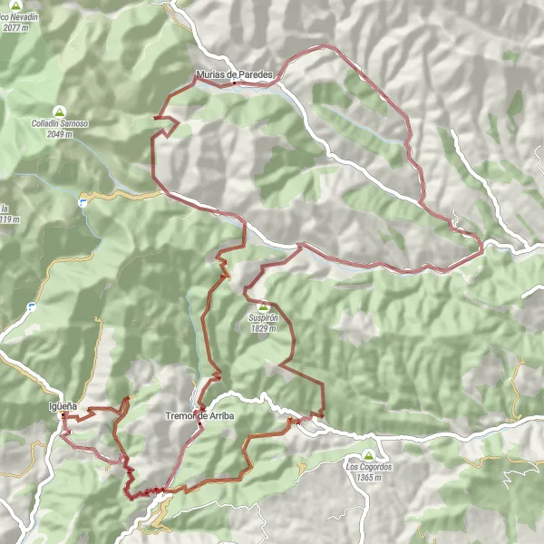 Map miniature of "Off the Beaten Path Gravel Experience in Igüeña" cycling inspiration in Castilla y León, Spain. Generated by Tarmacs.app cycling route planner