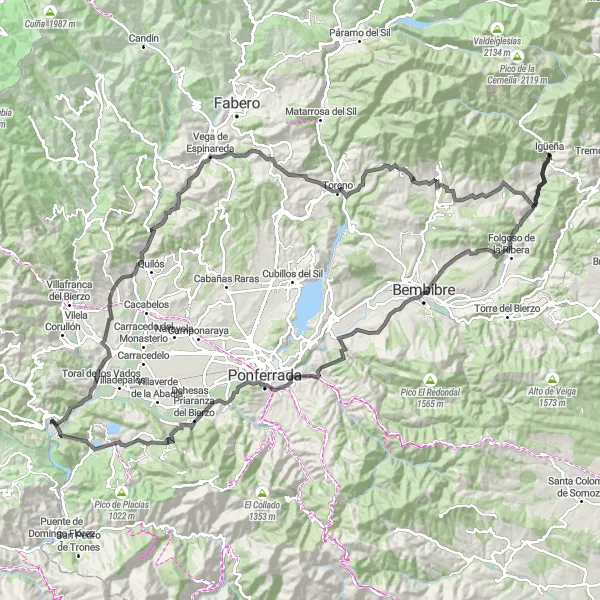 Miniatura mapy "Trasa szosowa w okolicach Igüeña" - trasy rowerowej w Castilla y León, Spain. Wygenerowane przez planer tras rowerowych Tarmacs.app