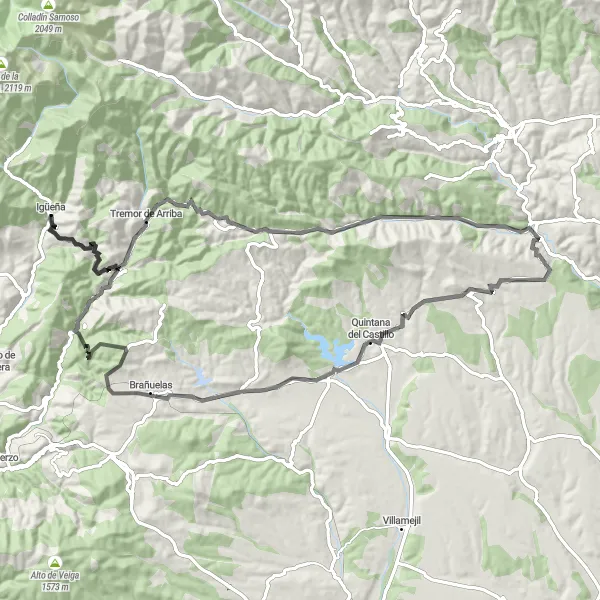 Miniatura mapy "Zachwycająca trasa szosowa w okolicach Igüeña" - trasy rowerowej w Castilla y León, Spain. Wygenerowane przez planer tras rowerowych Tarmacs.app
