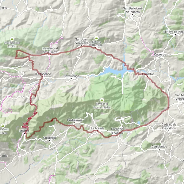 Map miniature of "Gravel Adventure: Marvels of the San Esteban Sierra" cycling inspiration in Castilla y León, Spain. Generated by Tarmacs.app cycling route planner