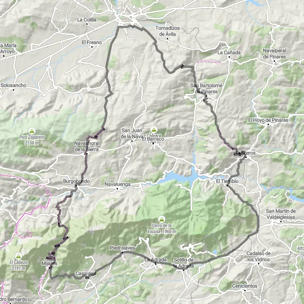 Miniatura mapy "Trasa przez Pico de los Pozuelos i Cerro de la Estrella" - trasy rowerowej w Castilla y León, Spain. Wygenerowane przez planer tras rowerowych Tarmacs.app