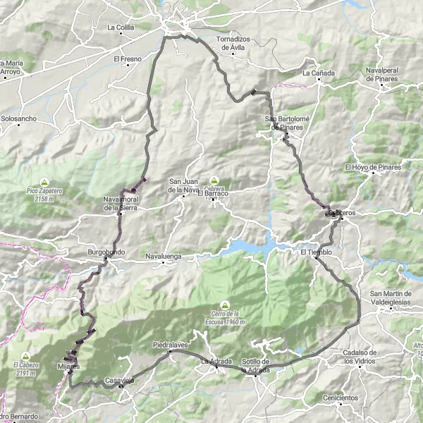 Map miniature of "Villanueva de Ávila Challenge: Into the Heart of Nature" cycling inspiration in Castilla y León, Spain. Generated by Tarmacs.app cycling route planner