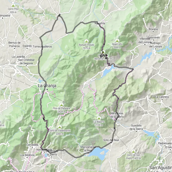 Miniatura mapy "Trasa wokół La Cuesta przez Sierra de Guadarrama" - trasy rowerowej w Castilla y León, Spain. Wygenerowane przez planer tras rowerowych Tarmacs.app