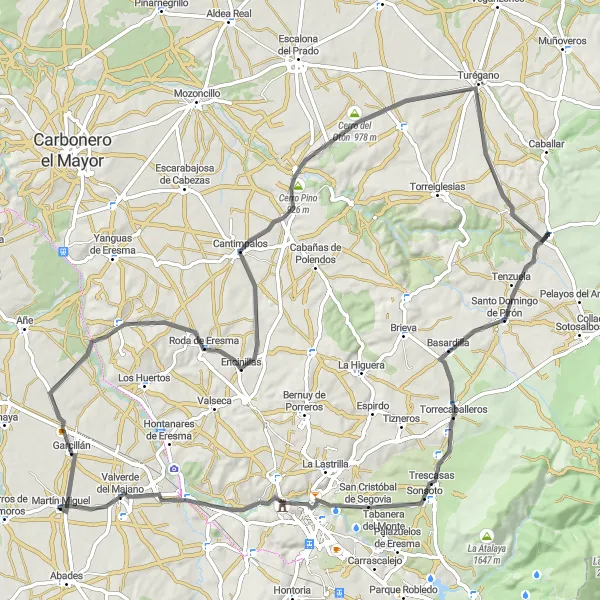 Map miniature of "Road Loop from La Cuesta" cycling inspiration in Castilla y León, Spain. Generated by Tarmacs.app cycling route planner