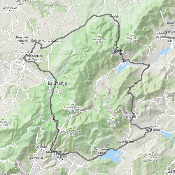 Miniatura mapy "Trasa szosowa w okolicach La Lastrilla" - trasy rowerowej w Castilla y León, Spain. Wygenerowane przez planer tras rowerowych Tarmacs.app