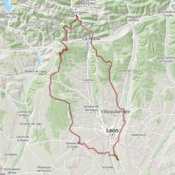 Map miniature of "The Gordón Gravel Adventure" cycling inspiration in Castilla y León, Spain. Generated by Tarmacs.app cycling route planner