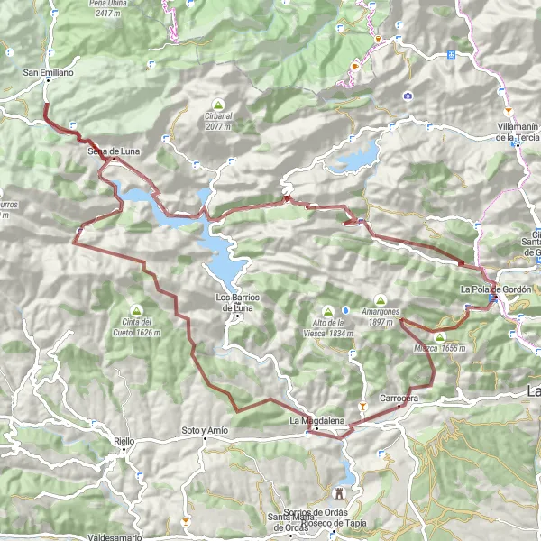 Map miniature of "The Short and Sweet Gravel Escape" cycling inspiration in Castilla y León, Spain. Generated by Tarmacs.app cycling route planner