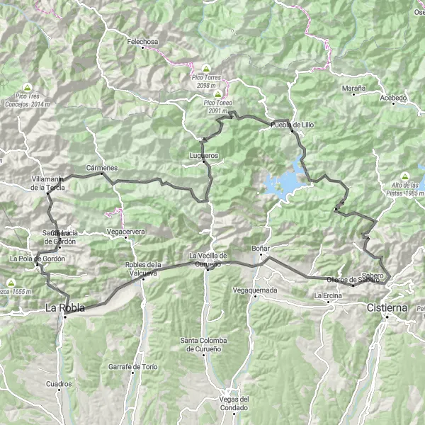 Map miniature of "Pico del Águila Road Circuit" cycling inspiration in Castilla y León, Spain. Generated by Tarmacs.app cycling route planner